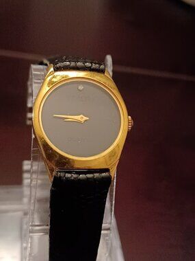 Vintage Ladies ADOLFO Gold Tone Watch with Black Band - For parts only
